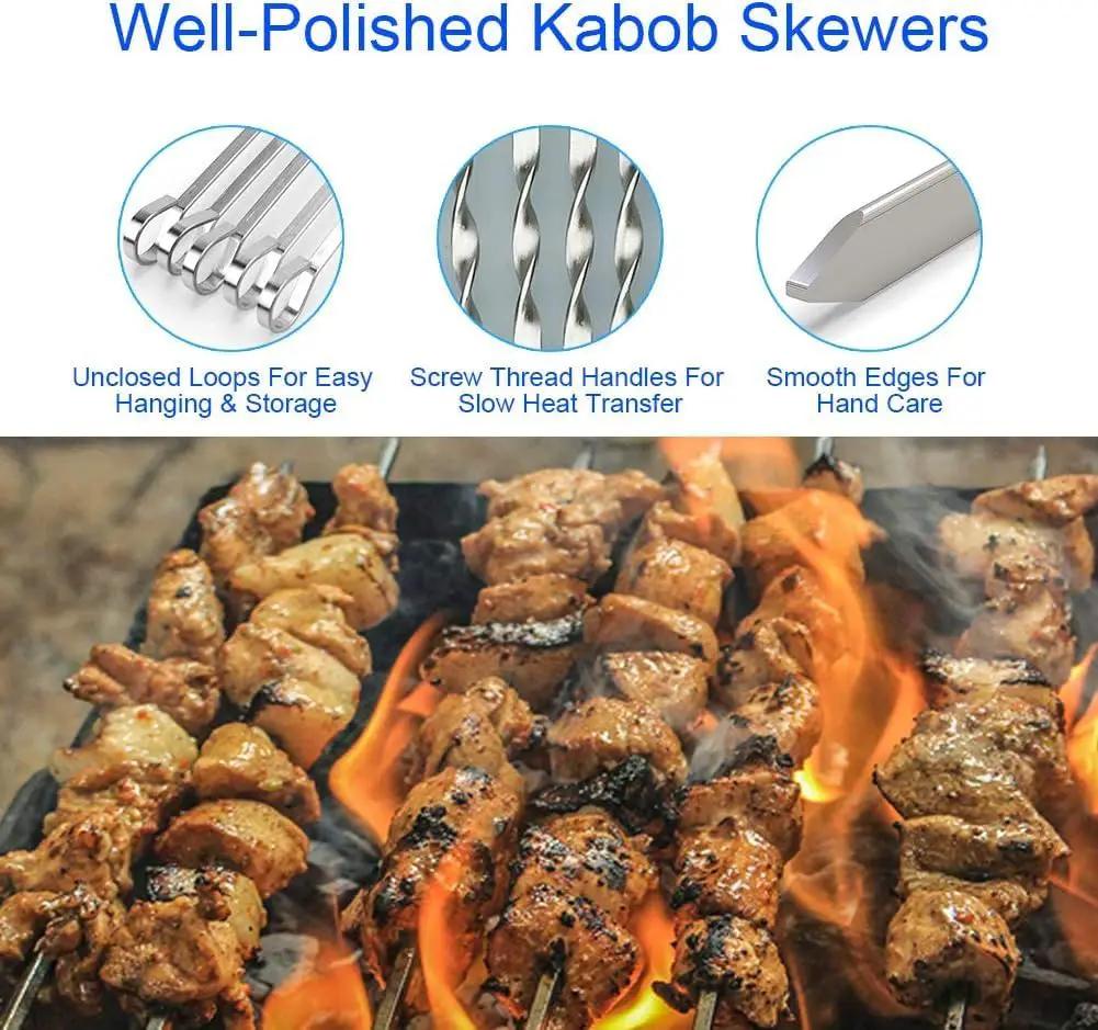 BBQ Shish Kabob Skewers, Kebab Skewers 17.7" Stainless Steel Reusable Flat BBQ Sticks for Meat Chicken Shrimp and Vegetable(8-Pack) by GreenHaven Gardens