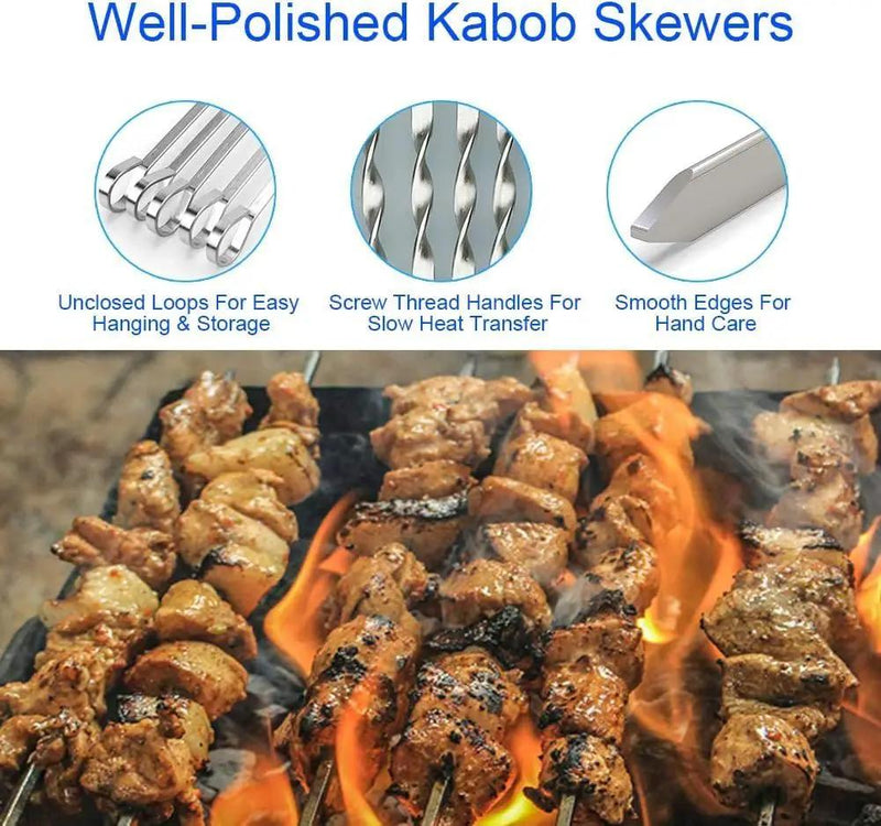 BBQ Shish Kabob Skewers, Kebab Skewers 17.7" Stainless Steel Reusable Flat BBQ Sticks for Meat Chicken Shrimp and Vegetable(8-Pack) by GreenHaven Gardens