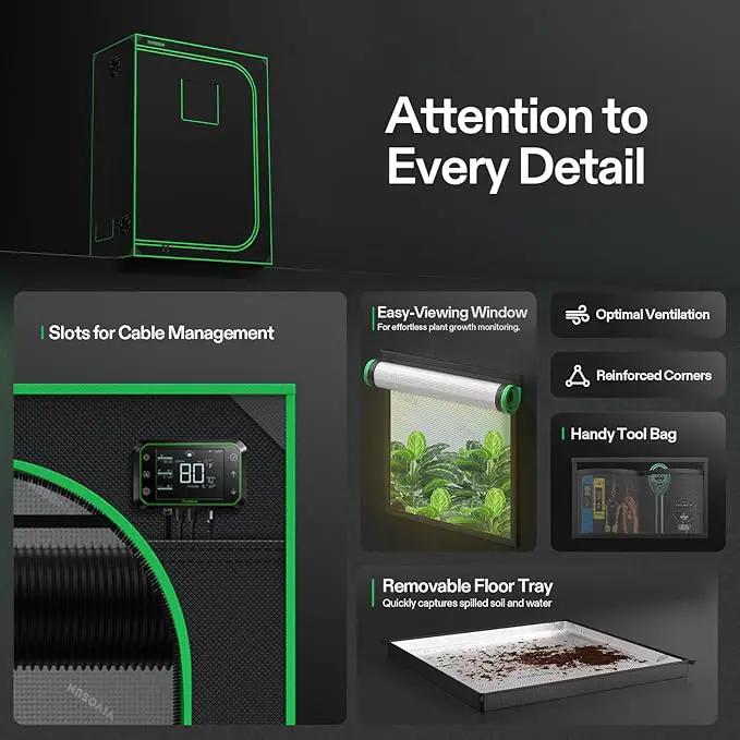 VIVOSUN S538 5x2 Grow Tent, 60"x32"x80" High Reflective Mylar with Observation Window and Floor Tray for Hydroponics Indoor Plant for VS2000/VSF4300 by GreenHaven Gardens