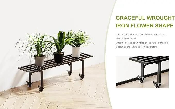 Zhongma One Tier Metal Plant Stand with Wheels,(35.43 L x 8.66 W x 10.3 H) Heavy Duty Plant Holder for Home, Window,Garden, Plant Lovers, Display Stand by GreenHaven Gardens