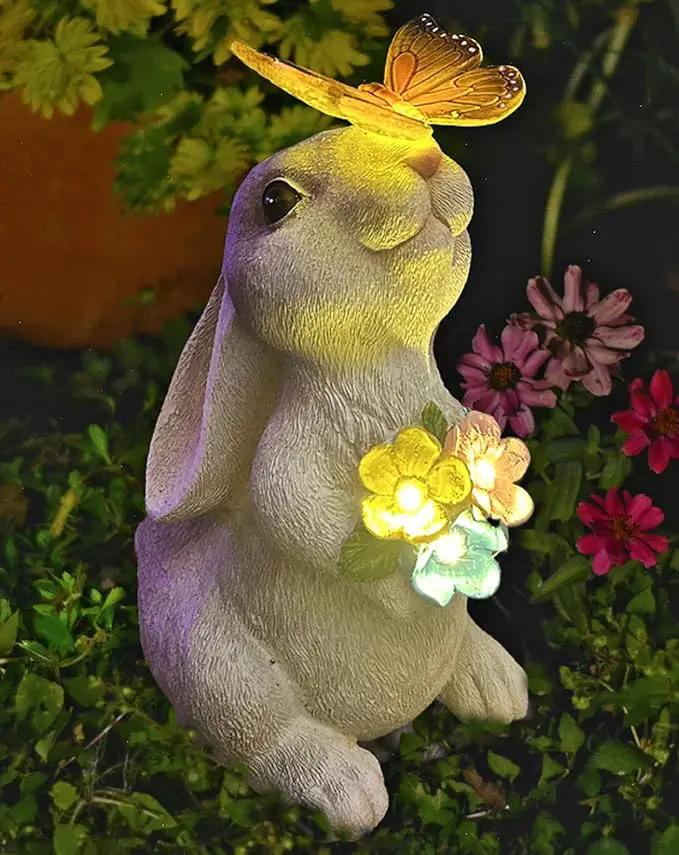 YODY Solar Garden Statues Outdoor Decor- Yard Decorations for Patio, Balcony, Backyard, Lawn Ornaments - Rabbit Figurines with LED Light- Unique Birthday House Warming Gifts for Women, Mom, Grandma by GreenHaven Gardens