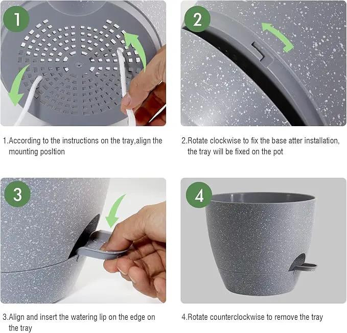 12 inch Large Self Watering Pots, Plastic Planters with 60oZ Removable Deep Reservoir and Multi Mesh Drainage Holes for Indoor Outdoor Garden Plants and Flowers, Grey Speckles by GreenHaven Gardens