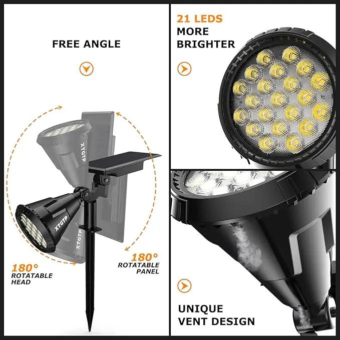 Solar Spot Lights Outdoor, 21 LEDs Solar Landscape Lights Auto On/Off with 3 Modes, IP67 Waterproof Solar Yard Spotlight Wall Lights, 2-in-1 Solar Outdoor Lights for Garden, Pathway, Pool by GreenHaven Gardens