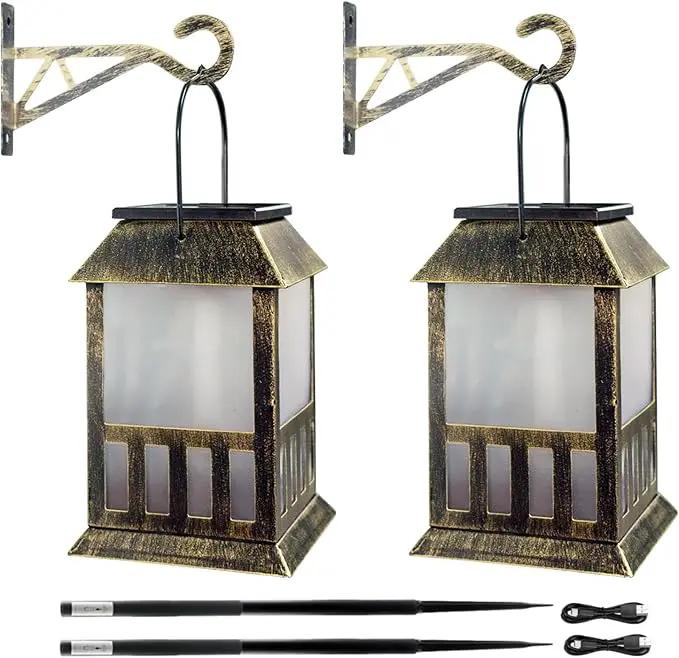 Solar Lanterns Outdoor Waterproof, 3D Star Lantern Light with Flashing Mode, Solar & USB C Charging, Metal Hanging Lantern for Wall Landscape Yard Patio Garden Driveway, RGB Light 2 Pack by GreenHaven Gardens