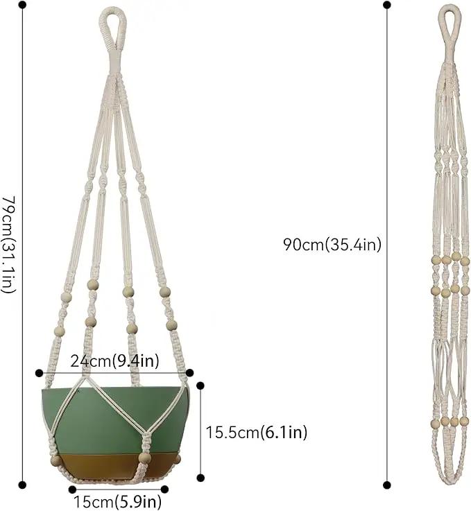 USLAI Macrame Plant Hanger Indoor Outdoor, Up to 4-15 inch Pot, Heavy 20lb Planters, Extra Long Strong Hanging Planter Basket, Boho Home Decor, 35 Inch, Ivory, Set of 2 (POTS NOT Included) by GreenHaven Gardens