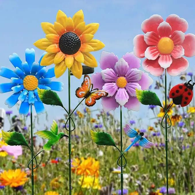 4 Pack Outdoor Solar Lights,Outdoor Waterproof Metal Art Stick Flowers,Garden Decor for Women Mom Grandma Halloween Hanging Metal Stakes Lights for Garden,Lawn,Patio by GreenHaven Gardens