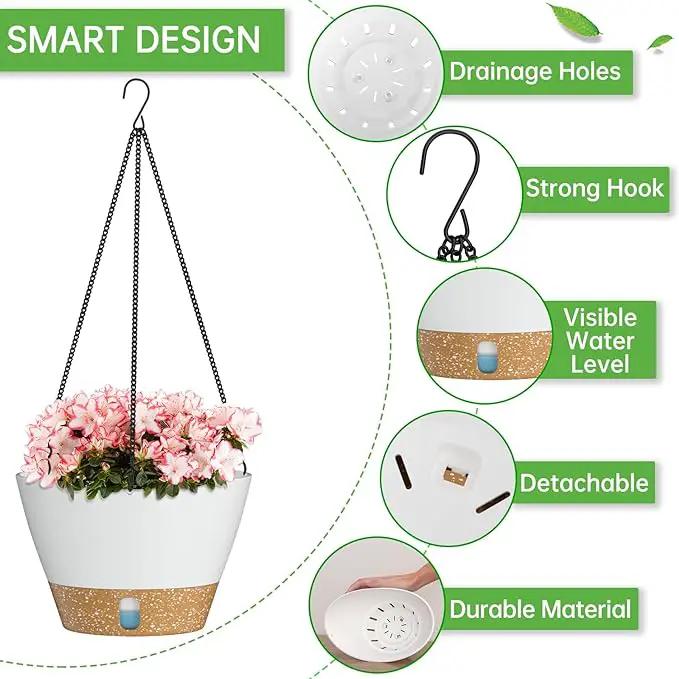 ZMTECH Hanging Planters for Indoor Plants Set of 2 Self Watering Hanging Pots Hanging Baskets Hanging Flower Pots for Outdoor Hanging Plants(8 Inch, White) by GreenHaven Gardens