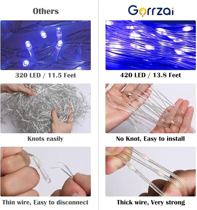 Outdoor Christmas Decorations Star String Lights 420 LED Waterproof Waterfall Lights with Christmas Tree Topper, 8 Lighting Modes Tree for Yard Patio Garden Party (Blue) by GreenHaven Gardens