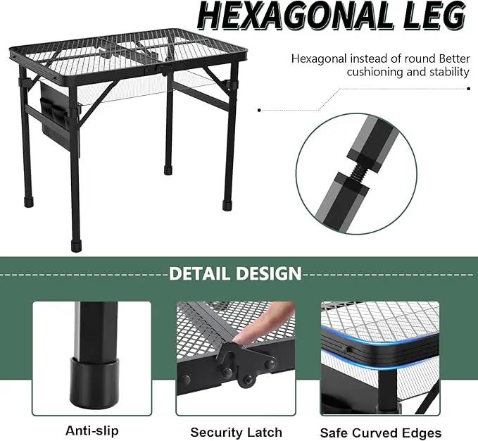 Folding Table, 2x1.3 FT Camping Table with Mesh Desktop,Folding Grill Table with Mesh Bag,Portable Outdoor for Picnic,Camping,BBQ,Beach(Black) by GreenHaven Gardens