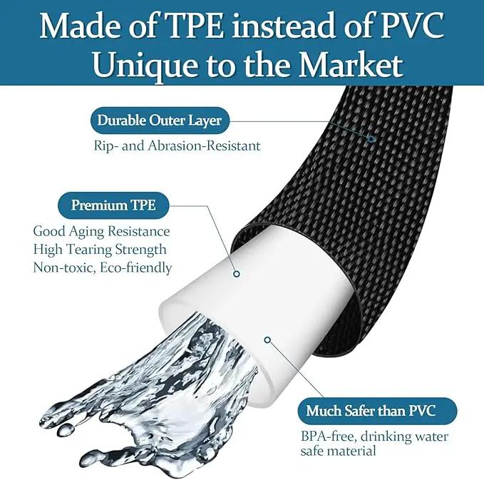 Garden Hose 100ft, Made of TPE(Not PVC), Ultra-Light & Flexible Water Hose with Solid Brass Fittings, Non-Shrinking, Easy to Storage, Drinking Water Safe Material, All-weather, Black, Newbox by GreenHaven Gardens
