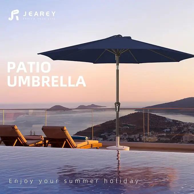 JEAREY 10FT Outdoor Patio Umbrella Outdoor Table Umbrella with Push Button Tilt and Crank, Market Umbrella 8 Sturdy Ribs UV Protection Waterproof for Pool, Garden (Navy) by GreenHaven Gardens