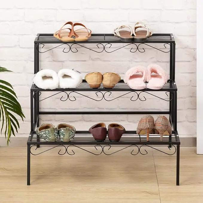 DOEWORKS 3 Tier Stair Style Metal Plant Stand, Garden Shelf for Large Flower Pot Display Rack Indoor Outdoor, Black by GreenHaven Gardens