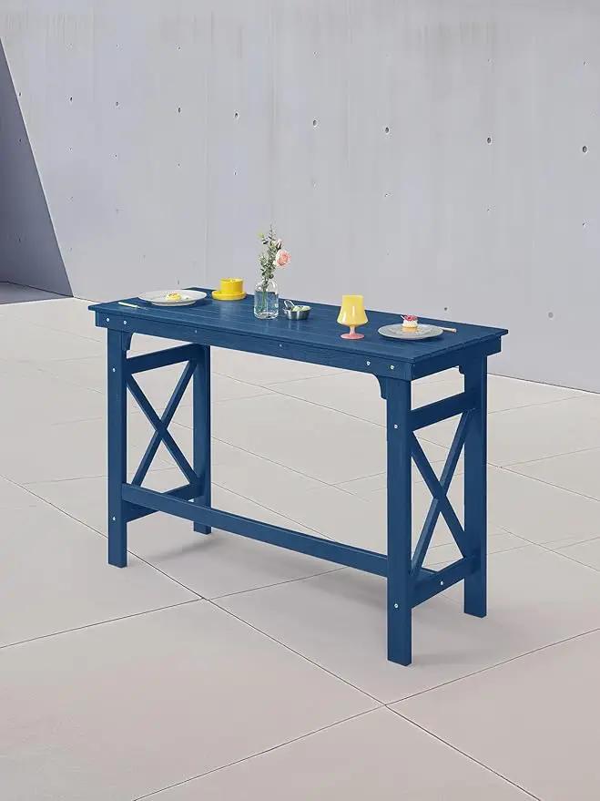 HDPE Outdoor Bar Table, 41" Rectangular Patio Bar Tables, Outdoor Counter Height Table Adirondack Patio Bar Height Table, HDPE Outside Pub Tables for Outside, Balcony, Deck, Poolside, Navy by GreenHaven Gardens