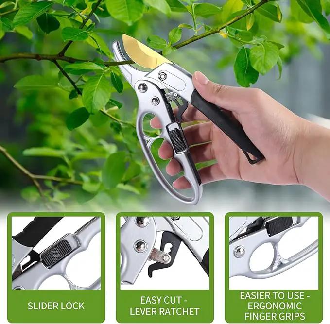 Ultra Sharp Germany Titanium Steel Pruning Shears - Cuts 3X Easier, Weak Hand Arthritis Snips, Rust-Resistant, Effortlessly 1-Inch Cut Capacity Garden Scissors, Ergonomic Handle by GreenHaven Gardens