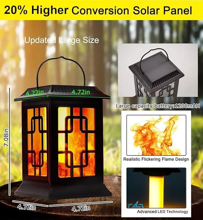 Solar Lanterns - Outdoor Hanging Solar Lights with Flickering Flame, Decorative Garden Lanterns, Waterproof LED Lights for Garden, Patio, Pathway, Yard - 2 Pack by GreenHaven Gardens