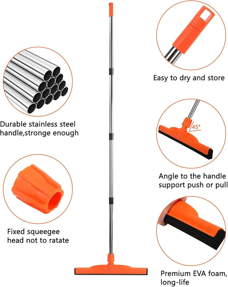 Floor Squeegee Scrubber, 17'' Heavy Duty Household Broom EVA Foam Blade Rubber Wiper Squeegee for Concrete Floor Garage Shower Bathroom Tile Scrubber 60'' Long Handle Multifunction Magic Broom(Orange) by GreenHaven Gardens