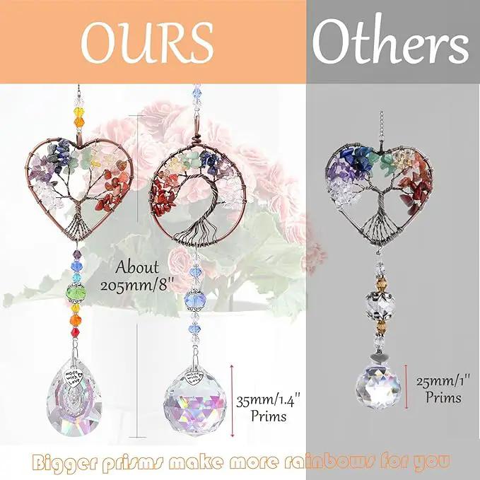 3pcs Crystal Suncatchers for Windows Hanging Tree of Life Sun Catchers Decor with Prisms for Home Indoor Outdoor Car Making Rainbows by GreenHaven Gardens