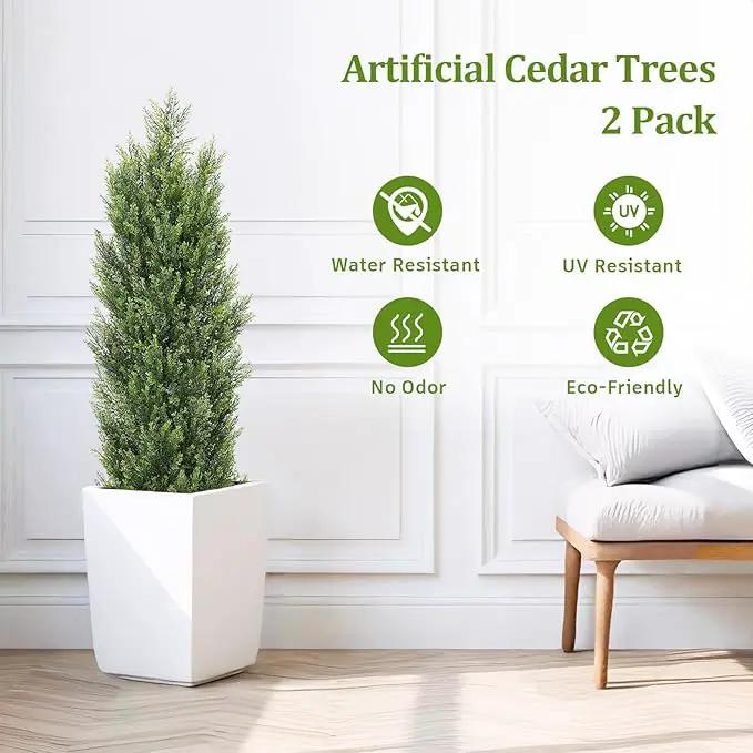 THE BLOOM TIMES 4ft Topiary Trees Artificial Outdoor 2 Pack – UV Resistant Faux Cedar Pine Cypress Bushes and Shrubs, Fake Potted Plants for Front Porch Outside Planter Patio Decor, Set of 2 (4 Foot) by GreenHaven Gardens