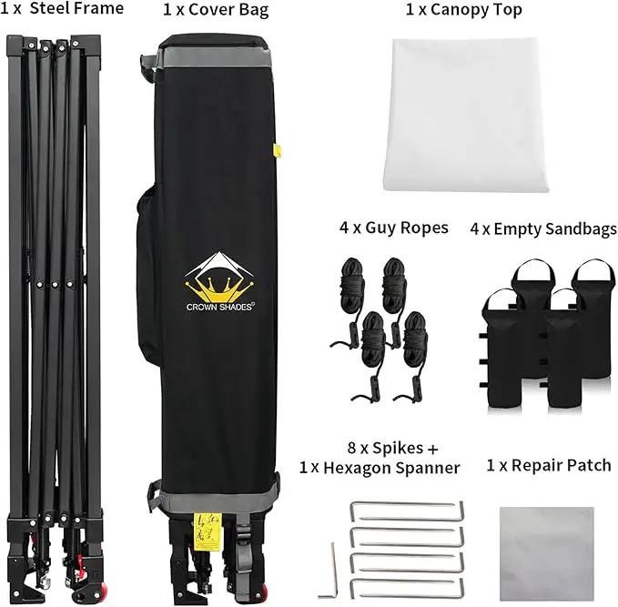 CROWN SHADES 10x10 Pop Up Canopy - Patented Center Lock One Push Instant Outdoor Canopy Beach Tent with STO-N-Go Bag 8 Stakes & 4 Sand Bags，White by GreenHaven Gardens