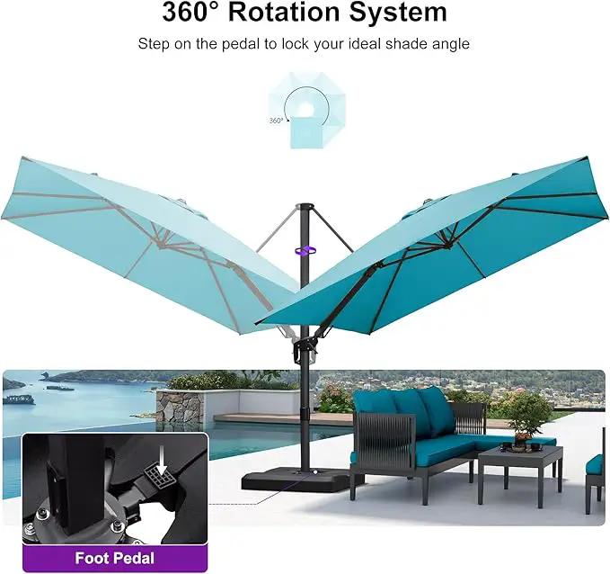 PURPLE LEAF 9.8' X 9.8' Tilting Patio Umbrella with Base Outdoor Cantilever Swivel Square Umbrella with Tilt Aluminum Offset Umbrella with 360-degree Rotation for Garden Deck Pool Patio Turquoise Blue by GreenHaven Gardens