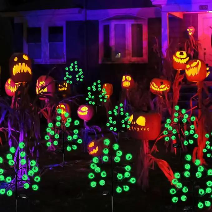 Solar Halloween Eyeball Pathway Lights Decorations, 3D Lighted Eyeball Stake Lights, 2 Pack 40 LED Halloween Lights, Outdoor Waterproof for Garden, Pathway and Yard Decoration by GreenHaven Gardens