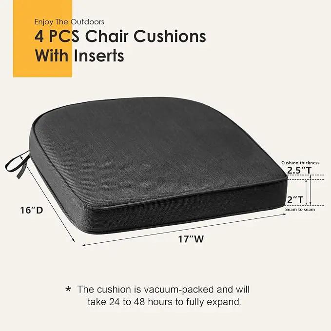 Outdoor Sunbrella Round Corner Seat Cushion, 17"x16"x2", Set of 4, Non Slip Seat Cushion Pads with Removable Cover for Patio Furniture, Garden Yard Lawn, Spectrum Carbon by GreenHaven Gardens