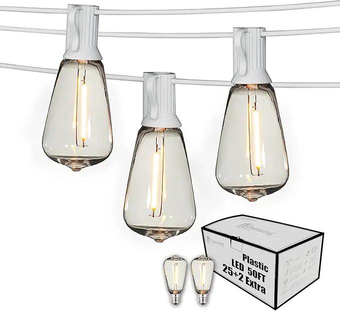 Outdoor String Lights 50FT Waterproof,LED Patio Lights Dimmable with 27 Bright Shatterproof Retro Bulbs,Vintage Edison String Hanging Lights for Outside Bistro,Backyard,Balcony,White Cable by GreenHaven Gardens