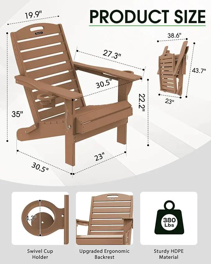Adirondack Chairs Set of 6, Outdoor Fire Pit Chairs, HDPE All-Weather Adirondack Chairs with Cup Holder, Lawn Chair for Deck, Patio, Garden (Teak) by GreenHaven Gardens