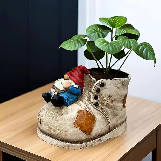 Cute Planter Pot Suitable for Indoor and Outdoor, Small gnome Resin Succulent Plant Flower pots, Decorative Fun Flower pots with Drainage Holes, Ideal Home and Garden Decoration Gifts by GreenHaven Gardens