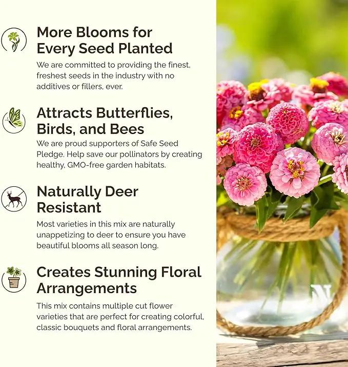 Eden Brothers Tickled Pink Flower Mixed Seeds for Planting, 1/4 lb, 120,000+ Seeds with Cosmos, Cornflower, Zinnia | Attracts Pollinators, Plant in Spring or Fall, Zones 3, 4, 5, 6, 7, 8, 9, 10 by GreenHaven Gardens