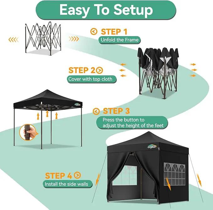 COBIZI 10x10 Pop Up Canopy Tent Heavy Duty with 4 Sidewall, Commercial Outdoor Easy Pop Up Gazebo for Party Wedding All Weather Waterproof UV 50+ with Carry Bag(Leg Upgraded),Black by GreenHaven Gardens
