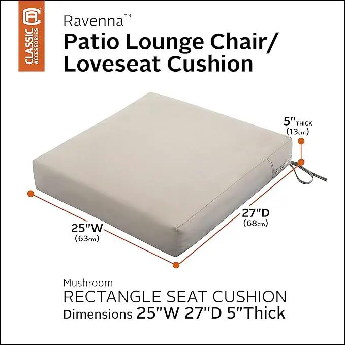 Classic Accessories Ravenna Water-Resistant Patio Lounge Chair/Loveseat Cushion, 25 x 27 x 5 Inch, Mushroom, rectangle Outdoor Seat Cushion by GreenHaven Gardens