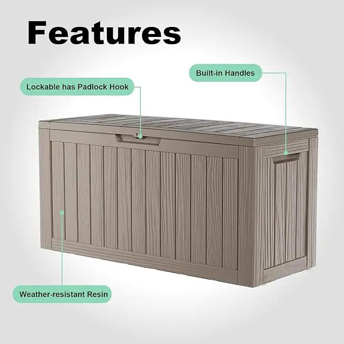 80 Gallon Outdoor Storage Box - Deck Box Container for Patio, Pool, and Garden-Waterproof and UV Resistant Resin,Lockable (Grey) by GreenHaven Gardens