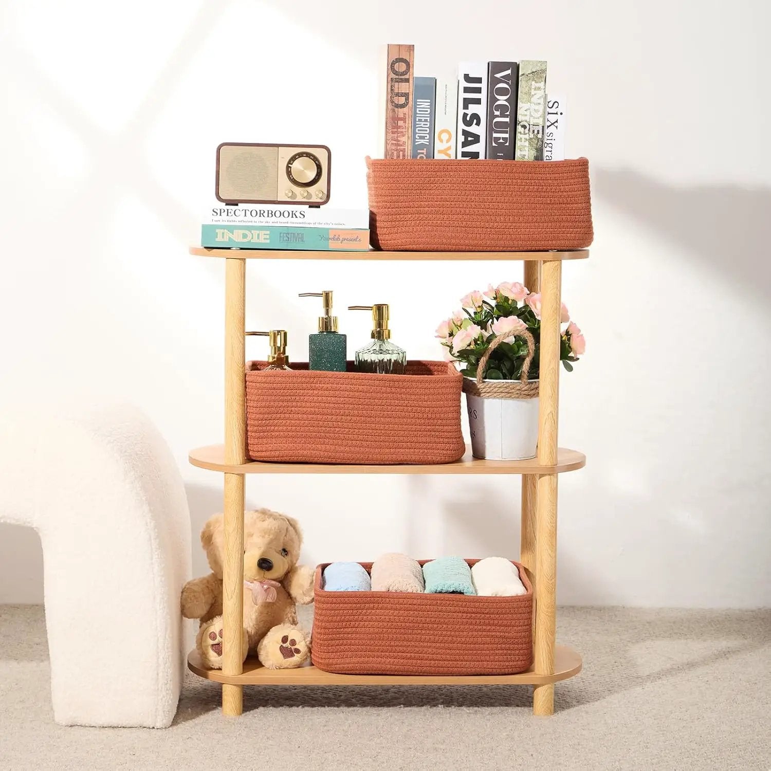 Small Storage Baskets for Organizing | Closet Organizer Bins | Shelf Toy Basket | Woven Rope Baskets | Cube Decorative Box | Shallow Basket | 13x8.5x5.1” | 4 Packs Oxide Red by GreenHaven Gardens