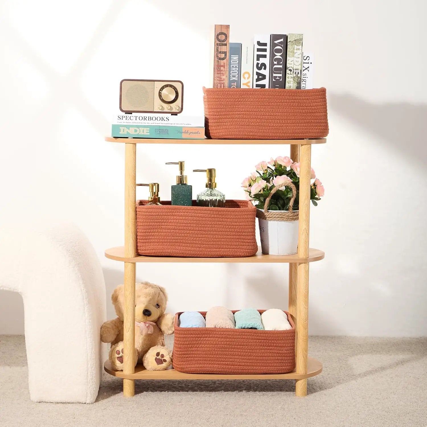 Small Storage Baskets for Organizing | Closet Organizer Bins | Shelf Toy Basket | Woven Rope Baskets | Cube Decorative Box | Shallow Basket | 13x8.5x5.1” | 3 Packs Oxide Red by GreenHaven Gardens