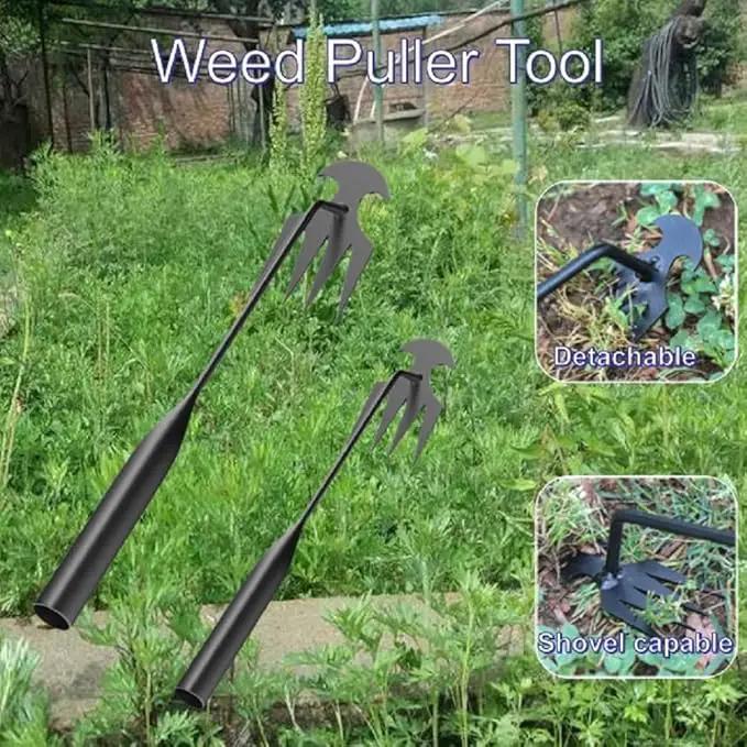 Stainless Weeding Artifact Uprooting Weeding Tool, Stainless Steel Forged Weed Puller 4 Teeth Dual Purpose Weeder, Hand Weeder Tool for Gardening with Long Handle (Black 2Pcs) by GreenHaven Gardens