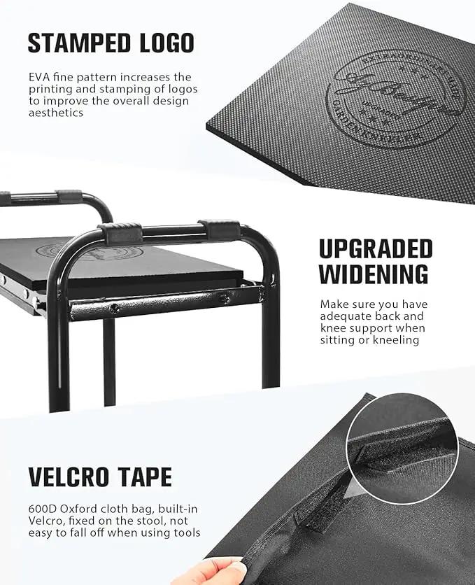 Garden Kneeler and Seat Heavy Duty, Upgraded Widened to 10" Stable Wear-Resistant Prevent Knee and Back Pain, Foldable Gardening Stool - Beautiful Logo high-end 2 Large Tool Bags Gift for Men by GreenHaven Gardens