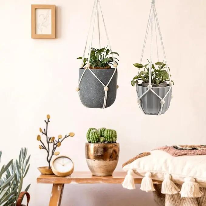 Artilady Hanging Planter for Indoor Plants Macrame Plant Hanger Large Hanging Plant Holder with Adjustable Beads Plants Basket White Rope Boho Plant Wall Decor by GreenHaven Gardens