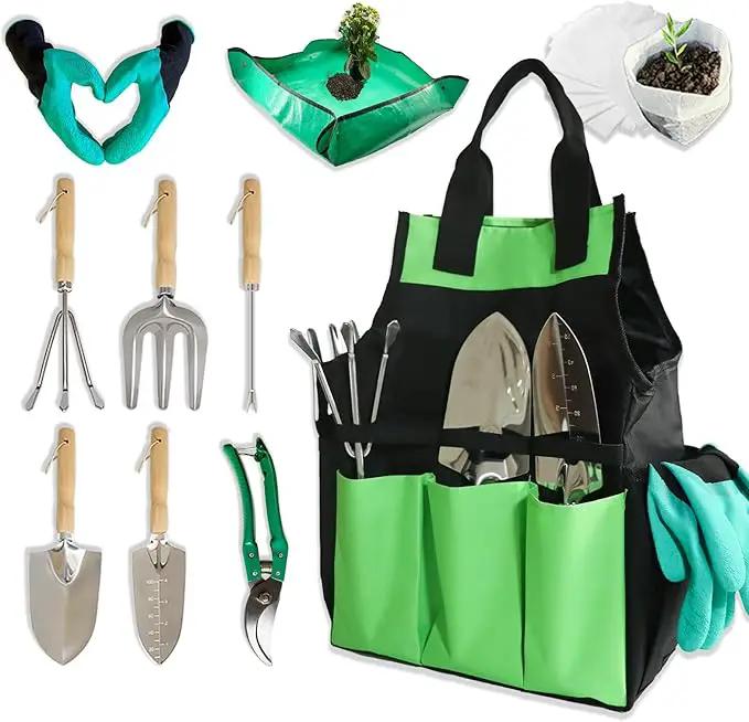 Garden Tool Set of 10 Pieces, Heavy-Duty Stainless Steel Gardening Hand Tools with Repotting Mat and Grow Bags, Gardening Tool Set with Durable Gardening Bag, Ideal Gardening Gifts for Women Men by GreenHaven Gardens