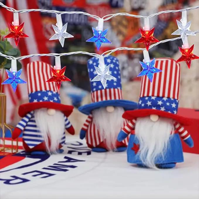 50 LED Red White and Blue Star Lights, 18.5FT 4th of July Lights Plug in, Patriotic Decorations Outdoor Star String Light for Home Patio Porch Garden Memorial Day Independence Day Decor, White Wire by GreenHaven Gardens