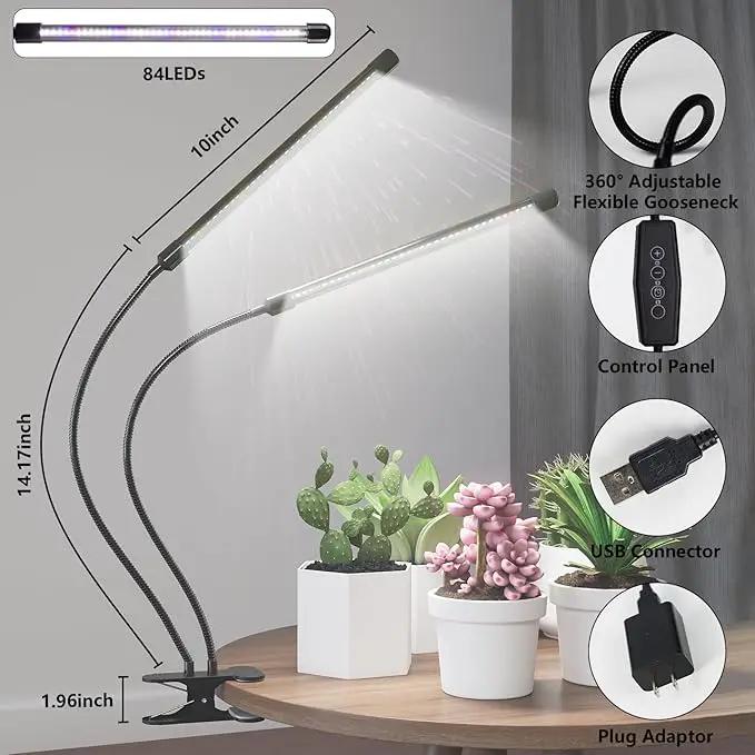 [2024 Newest] Grow Light, 6500K Full Spectrum White Red Blue 84 LED Plant Lamp Clip-on Desk for Indoor Plants Growing, 5 Dimmable Levels & Timer Setting 4/8/12H by GreenHaven Gardens