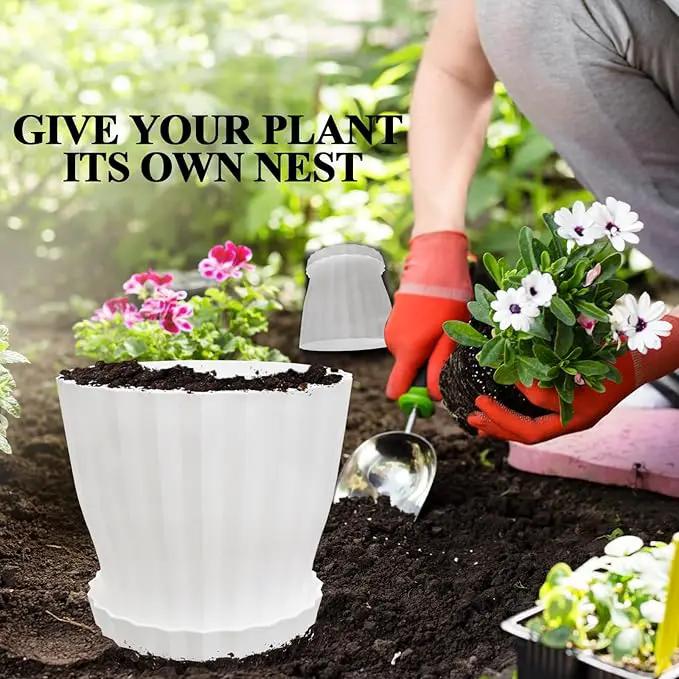 Flower Pots Outdoor Clearance 6 inch Set of 5 Succulent Planters for Indoor Plants Garden Home Holiday, Plastic Nursery Pots for Plants with Drainage Holes and Saucer, Modern Plant Pot White by GreenHaven Gardens