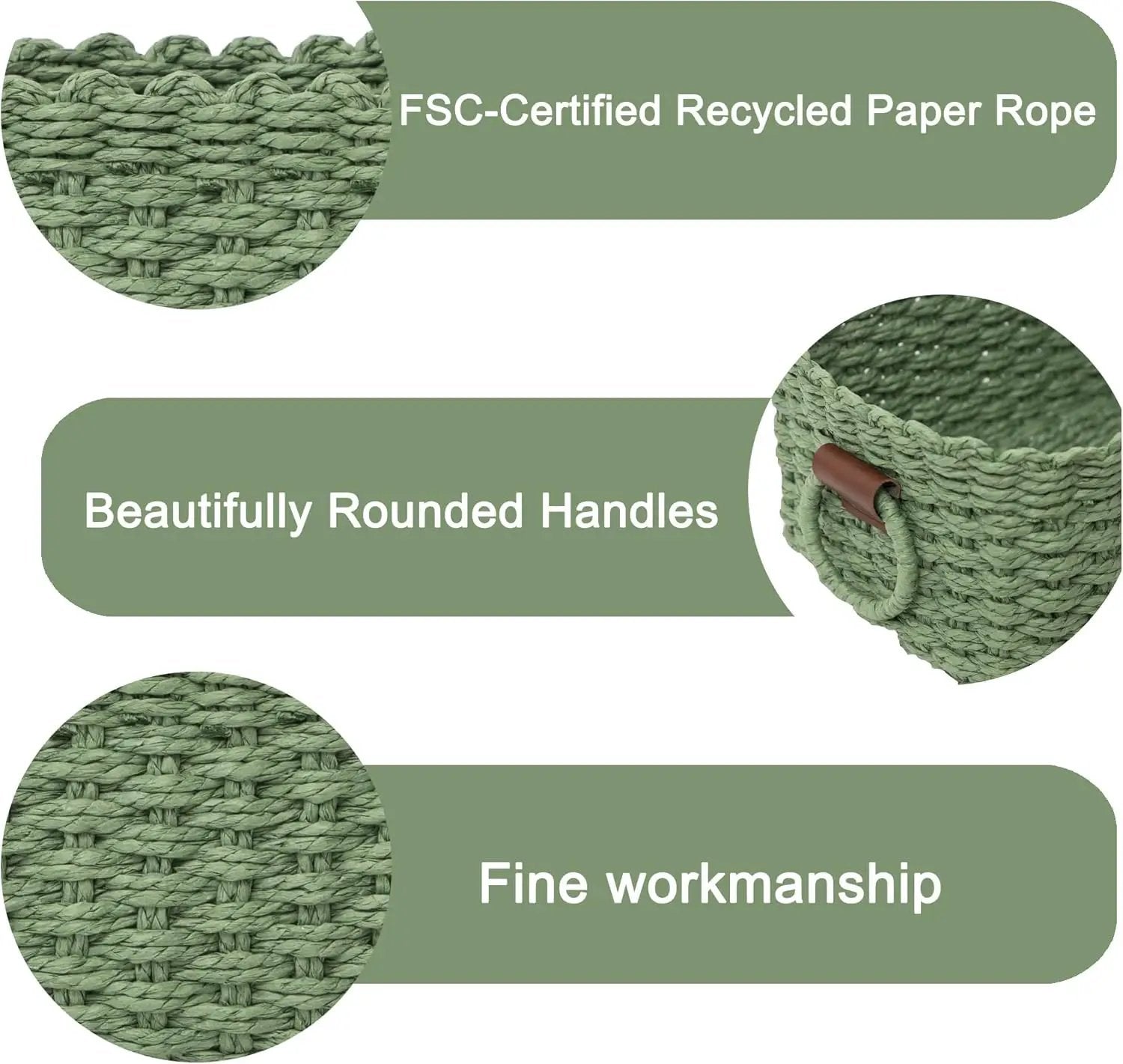 Small baskets for Organizing,Cute woven Storage basket with recycled paper rope for Shelves Bathroom,Little decorative basket,Set of 3 (Dark Green) by GreenHaven Gardens