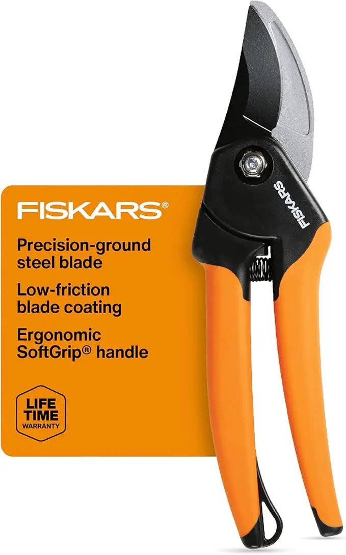 Fiskars Bypass Pruning Shears, 5/8-Inch Cut Capacity SoftGrip Hand Pruner for Small Hands, Blade Stays Sharp Through Heavy Use with Rust Resistant, Low-Friction Coating by GreenHaven Gardens