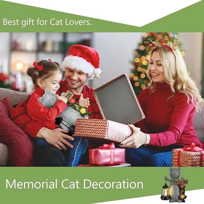 Solar Cat Statue with Solar Lantern-Outdoor Garden Décor, LED Lighted Kitty Figurine for Patio, Lawn,Yard-Valentine's Day, Birthday Gifts for Mom,Grandma,Cat Lovers by GreenHaven Gardens