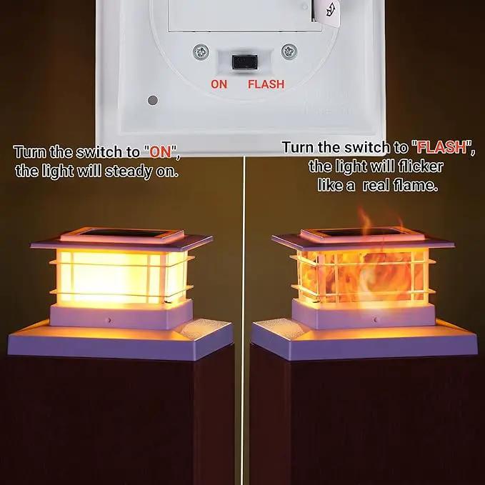 Dynaming 4 Pack Solar Flame Post Lights Outdoor, Solar Powered Fence Post White Shell Cap Light, High Brightness Flickering Flame LED Lighting for Garden Deck Patio, Fit 4x4 5x5 6x6 Vinyl/Wooden Posts by GreenHaven Gardens