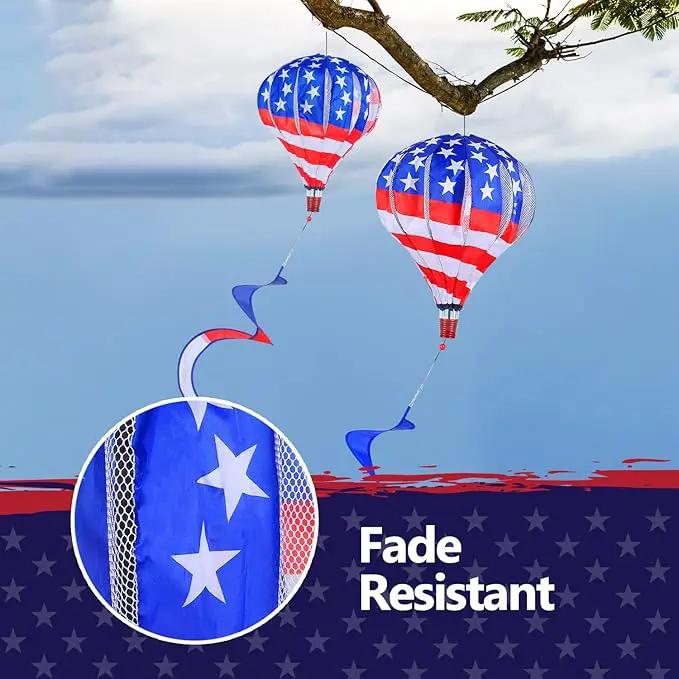 BATTIFE 2Pcs Patriotic Hot Air Balloon Wind Spinner, American Flag Kinetic Wind Twister with Tail, Outdoor Spiral Windmill Garden Yard, 4th of July Hanging Decoration by GreenHaven Gardens