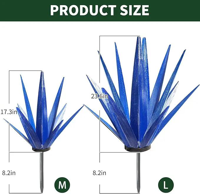 Large Tequila Rustic Sculpture, Rustic Metal Agave Plants for Outdoor Patio Yard, Home Decor Hand Painted Metal Agave Garden Yard Statue, Outdoor Lawn Ornaments Yard Stakes (Dark Blue - M) by GreenHaven Gardens