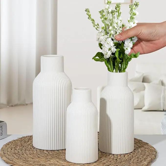 Ceramic Vase Set of 3, White Vase for Modern Home Decor, Decorative Vases for Bouquet Pampas Grass Dried Flowers, Living Room, Bedroom, Bathroom, Shelf Centerpiece Table Decorations by GreenHaven Gardens