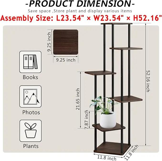 AZERPIAN Plant Stand 6 Tier Indoor Metal Flower Shelf for Multiple Plants Corner Tall Flower Holders for Patio Garden Living Room Balcony Bedroom, Black Oak by GreenHaven Gardens